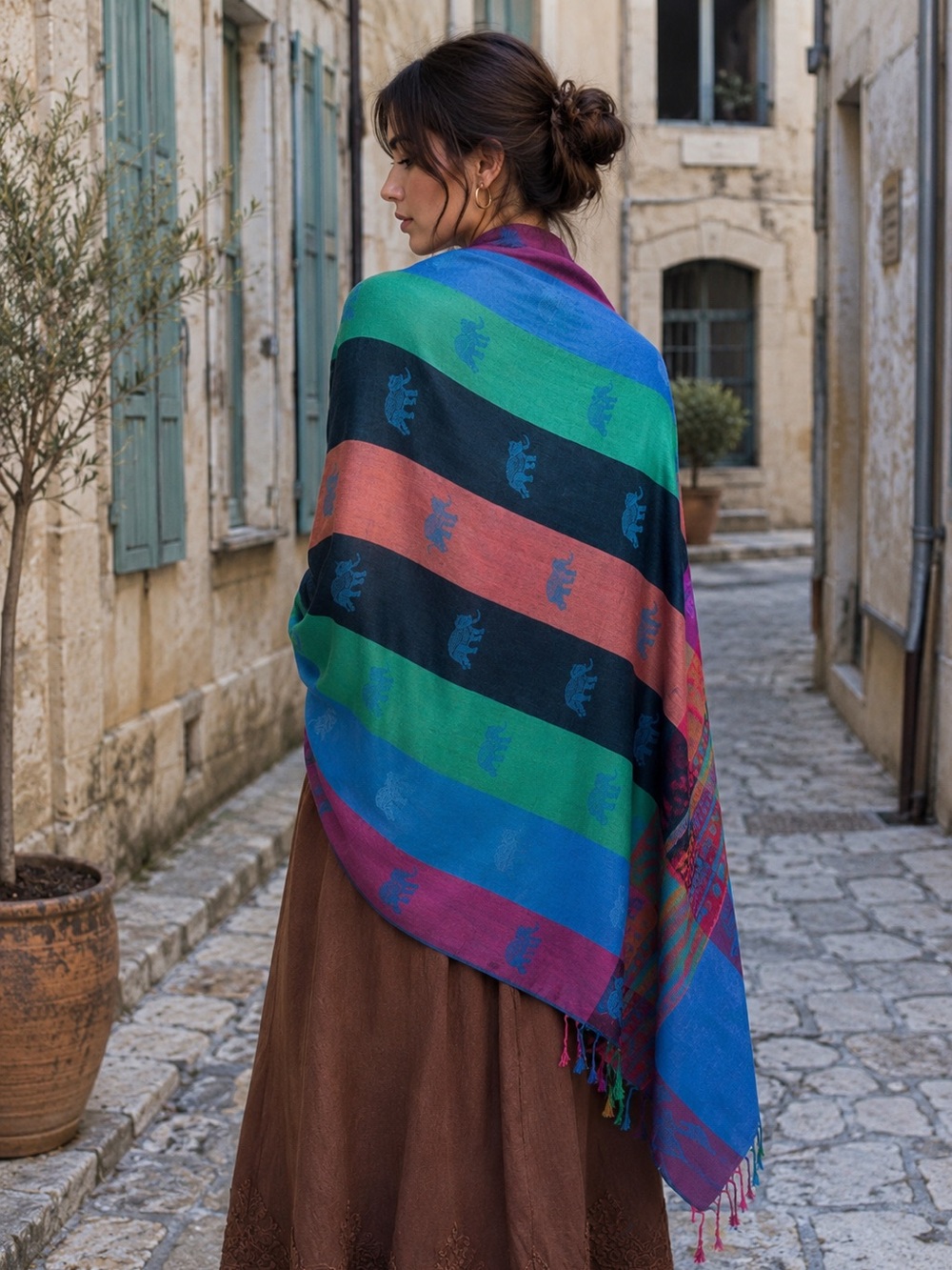 Pashmina Cashmere Multicolor Elephant Scarf Wrap Shawl Boho Travel Fringe